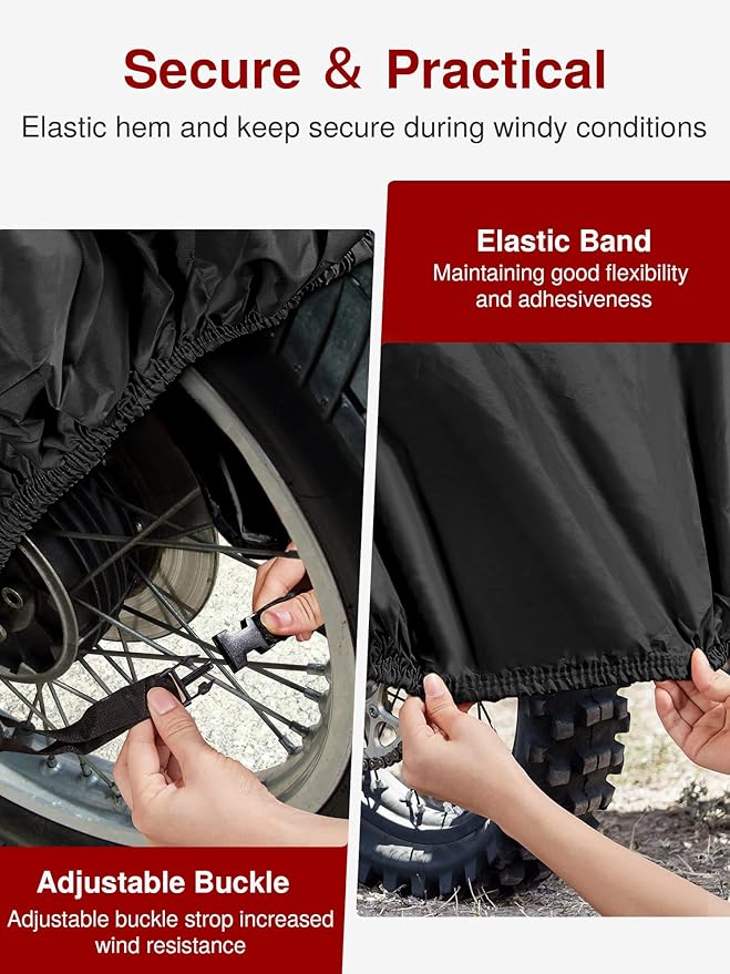 Puroma Motorcycle Cover Heavy Duty Scooter Cover Waterproof Outdoor All Season Universal Weather Quality Protection with Night Reflective, Lock Hole and Storage Bag Fits up to 86.6" Motorcycle Vehicle