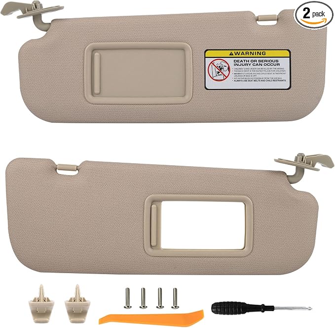 Pair Sun Visor Compatible with 2011-2016 Hyundai Elantra (Not for GT Models), Driver & Passenger Side Sunvisor Replacement Kit with Clips & Screws, Replaces OEM 85210-3X040-TX (Color Beige)