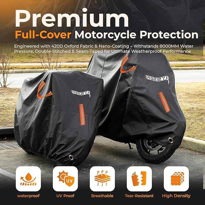 Heavy Duty Motorcycle Cover for - Enhanced Waterproof Motorcycle Covers Outdoor Storage Applicable to mainstream medium-sized motorcycles car on the market(XXL)