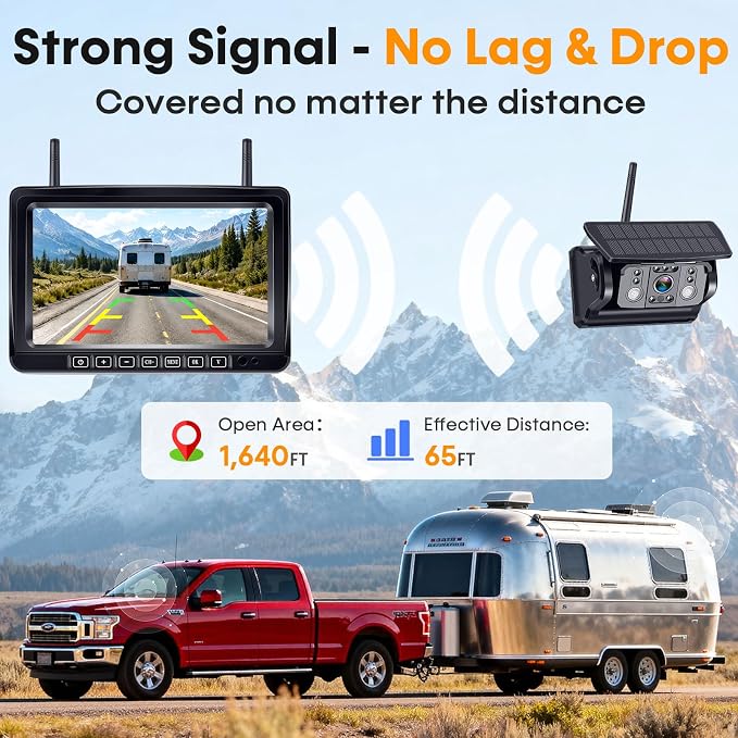 Magnetic RV Backup Camera Wireless with 7" Monitor: 1-Min No Wiring Esay Setup for Trailer Camper - 1080P HD See Every Obstacle Clearly for Campsite Reversing & Drive Monitoring