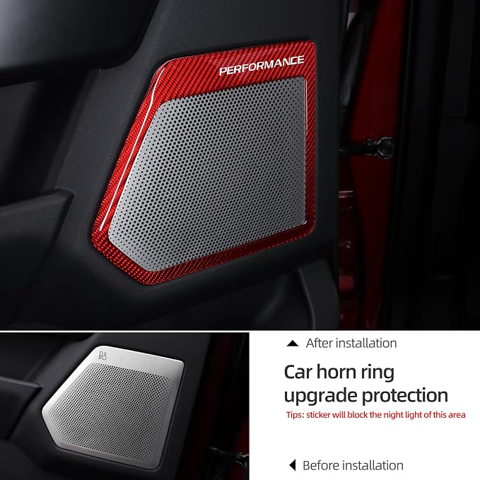 BETTERHUMZ Door Speakers Frame Trim Cover Sticker for Ford F150 2021 2022 2023 2024 2025 Carbon Fiber Interior Accessories (Red)