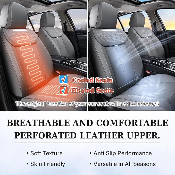 Coverado Car Seat Covers Full Set, Luxury Leather Car Seat Cover, Front and Back Seat Covers for Cars, Waterproof Car Seat Protector, Automotive Seat Covers Universal Fit Most Cars(Gray)