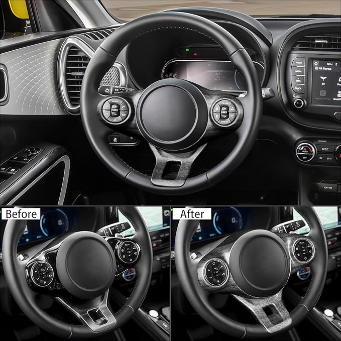 Steering Wheel Button Panel Cover Interior Steering Handle Button Frame Protective Cover Compatible with Kia Soul 2020-2025 Accessories (Wood Grain Style)