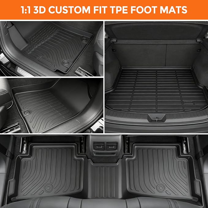 Floor Mats for Kia Seltos 2021-2025, Heavy Duty TPE All Weather Protection, Waterproof Non-Slip Black Car Liners for S | LX丨EX丨SX丨X-Line (Two-Row Floor Mats & Cargo Liner)