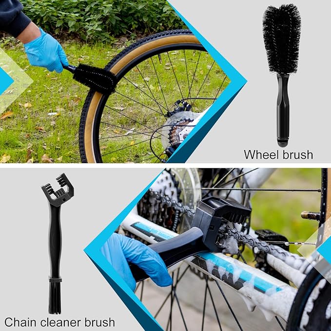 Bike Chain Cleaning Kit: Including Bicycle Chain Cleaner Degreaser, Cycling Chain Lube, Cleaner Brush Tool and Gloves Suitable for MTB Ebike Road Bike and Trail Bikes