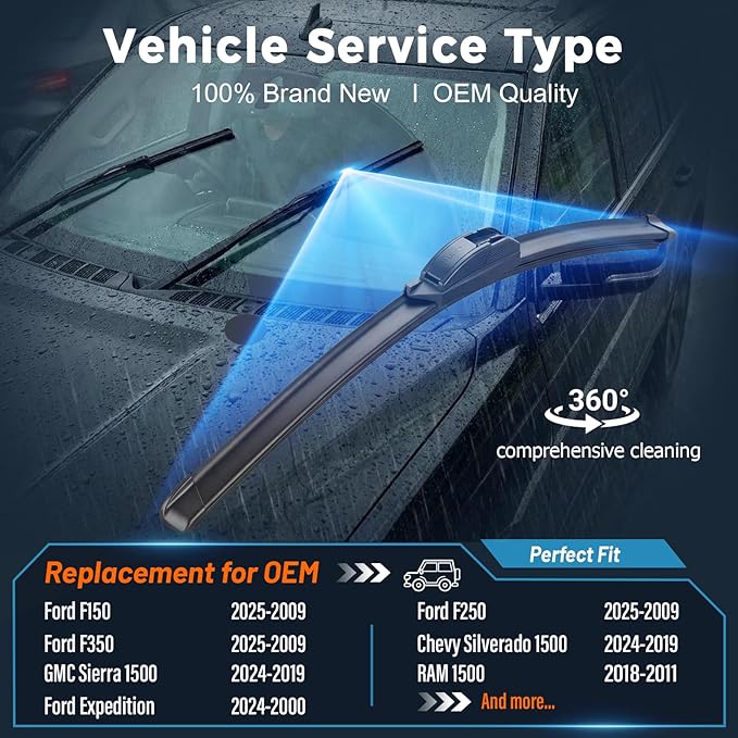 AUTOBOO PLUS 22" + 22" All-Season Windshield Wiper Blades (Pack of 2), Premium OEM-Quality, Rust-Resistant Rubber Encased Design, Streak-Free, Quiet, Smooth & Long-Lasting Performance