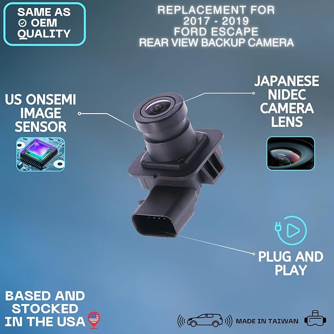 Backup Camera for 2017-2019 Ford Escape Rear Tailgate Parking Cam | Replaces OE part GJ5Z-19G490-F GJ5Z-19G490-C GJ5Z-19G490-B GJ5Z-19G490-E, reverse assist backup monitor hd cam sensor