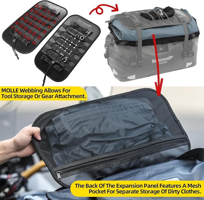 Rhinowalk Motorcycle Tail Bag 20L Waterproof Duffle Dry Bag Motorcycle Travel Luggage with Large Storage Space for Camping, Boating, Bycycle, Motorbike-Black