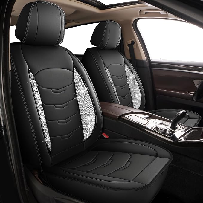 Seat Covers Fit for Cadillac CTS 2007-2015 Car Full Set Luxury Leather Waterproof Scratch-Resistant Protectors Automotive Seat Cushion with Airbag Compatible (5 Seats,Black&Diamond)
