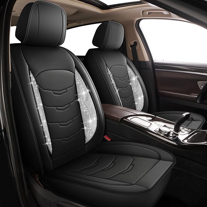 Seat Covers Fit for Cadillac CT5 2020-2025 2026 Car Full Set Luxury Leather Waterproof Scratch-Resistant Protectors Automotive Seat Cushion with Airbag Compatible (5 Seats,Black&Diamond)