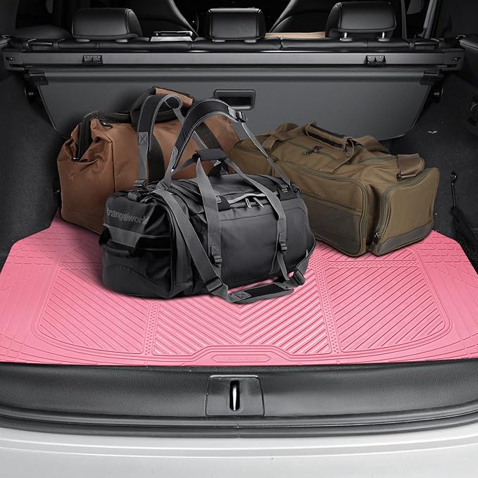CAR PASS Floor Mats for Cars M-L Size, Heavy Duty Rubber Floor Mats with Trunk Cargo Liner, Universal Trim-to Fit Automotive Floor mats for Truck Van SUV Waterproof All Weather Car Mats All Pink
