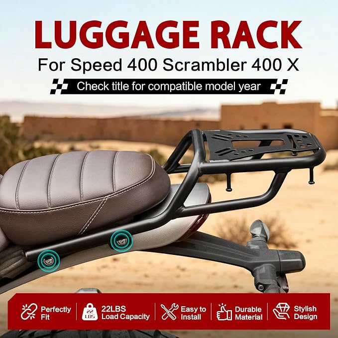 Luggage Rack for Speed 400 Scrambler 400 X 2024-2026 Rear Cargo Carrier | Motorcycle Rear Support Shelf Mounting Rack Grab Handle Bar High-Temp Powder Coating