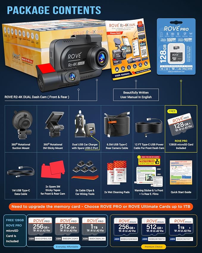 ROVE R2-4K Dual Dash Cam | Hardwire Kit