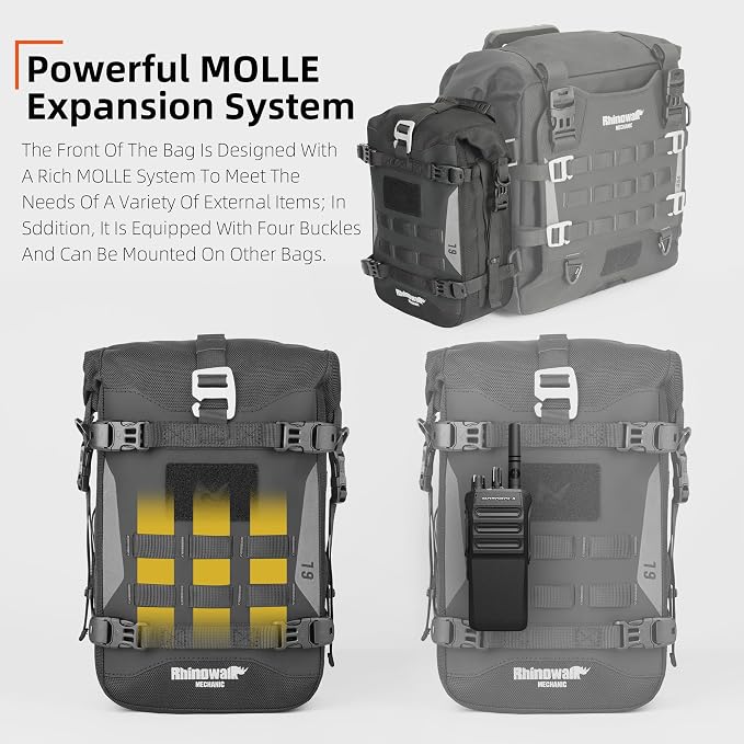 Motorcycle Crash Bar Bag 7L Waterproof Motorbike Side Pannier Bag with MOLLE System Tail Luggage for Adventure Touring Bikes Black 1pc