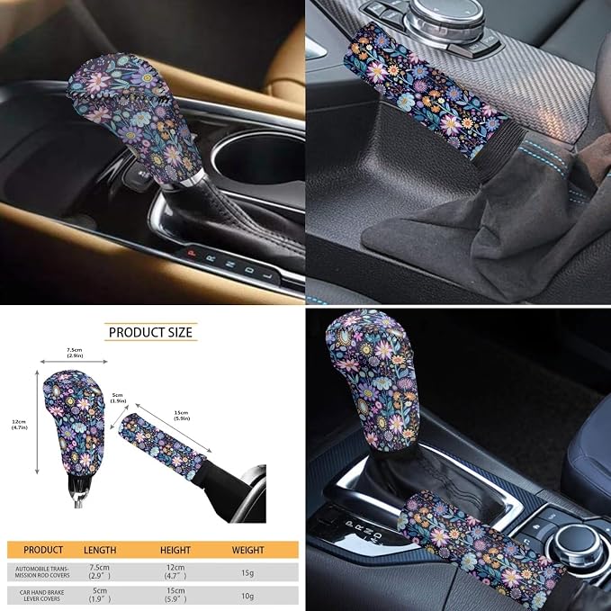 Wanyint Hippie Flower Lotus Blue Purple Car Seat Cover Full Set, Soft Car Seat Protector with Steering Wheel Cover Shift Knob Handbrake Cover Coasters Headrest Cover Universal Fit Most Cars