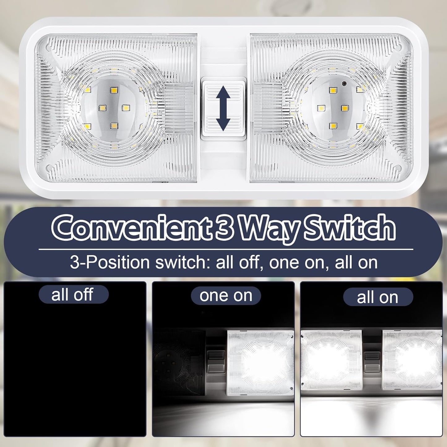 1 Pack RV Lights Interior 12V Led 8W Ceiling Double Dome Camper Light 600 Lumen Brightness Light Fixture for RV Camper Trailer Boat Car, Natural White 4000-4500K, 48 X 2835 SMD LED