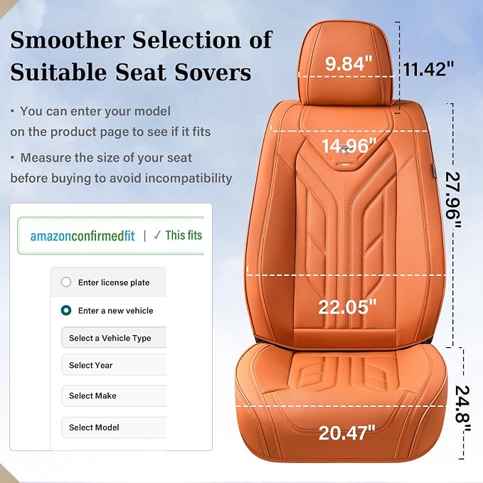 Coverado Seat Covers, Car Seat Covers Front Seats, Leather Seat Covers for Cars, Automotive Seat Covers Car Seat Protector Car Seat Cushion Universal Fit for Most Sedans SUV Pick-up Truck(Orange)