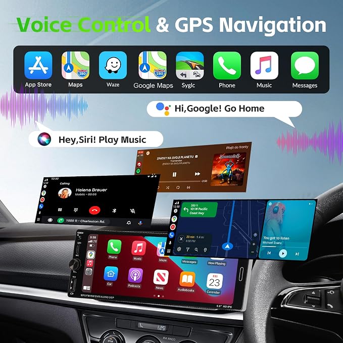Single Din Radio Car Stereo with Wireless Carplay & Android Auto, 6.9" IPS Touchscreen Car Stereo with Bluetooth 1080P Backup Camera Mirror Link Navigation AM/FM Type-C Fast Charging USB EQ SWC Mic