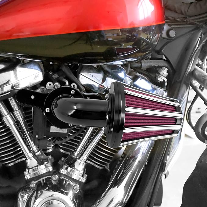 Air Cleaner Filter 90° Forward-Facing Intake Kit CNC Fit for Harley Touring Softail (Black Housing Red Element,D For M8 Touring 17-23 Trike 17-25 Softail 18-24)