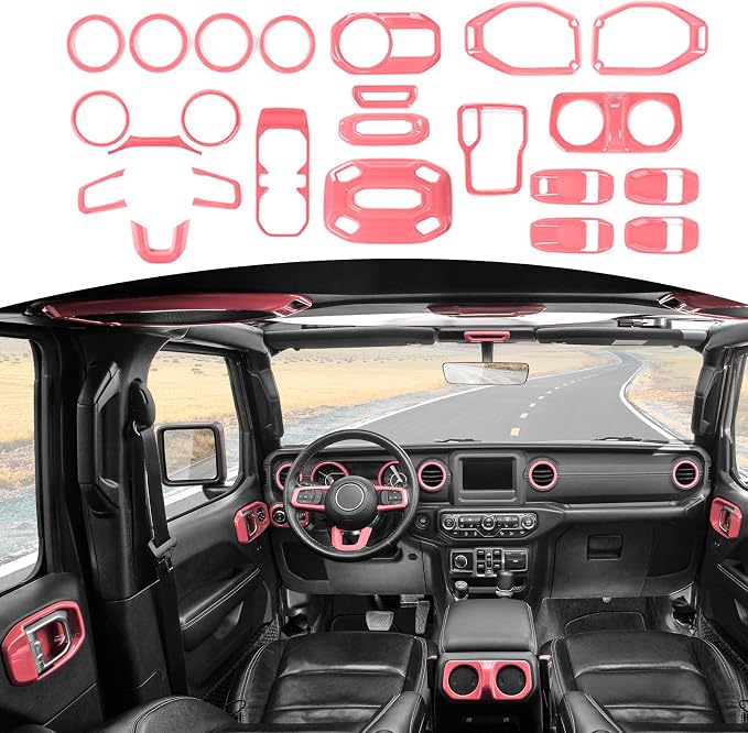 RT-TCZ for Wrangler JL Pink Interior Trim Kit, JL Dash Air AC Vent Trim for Jeep Wrangler JL JLU Gladiator JT 2018-2023 Pink Interior Accessories 23pcs