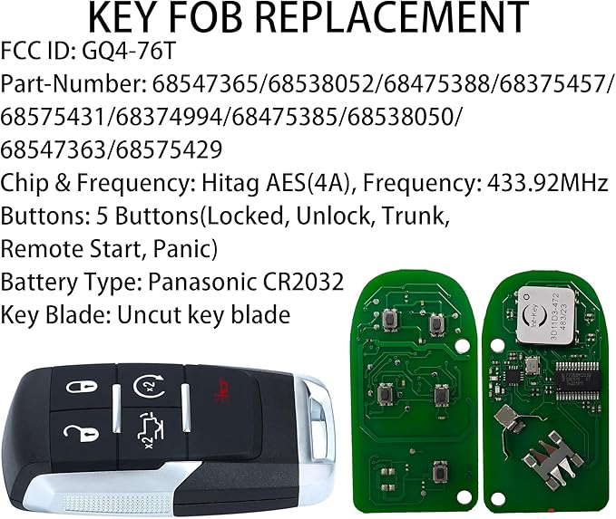 Smart Key for Dodge RAM 2019-2024, Alliskeys Vehicle Proximity Remote Control Key Fob Replacement for RAM 2500 3500 4500 5500 GQ4-76T 68547365