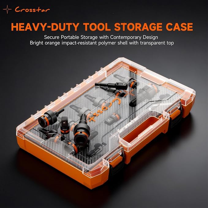 Crosstar 11PCs 3/8" & 1/2" Drive Impact Torx Swivel Socket Set (T25-T70) | CR-MO Wobble Star Sockets, Clear-View Case & EVA Foam Organizer for Tight Spaces