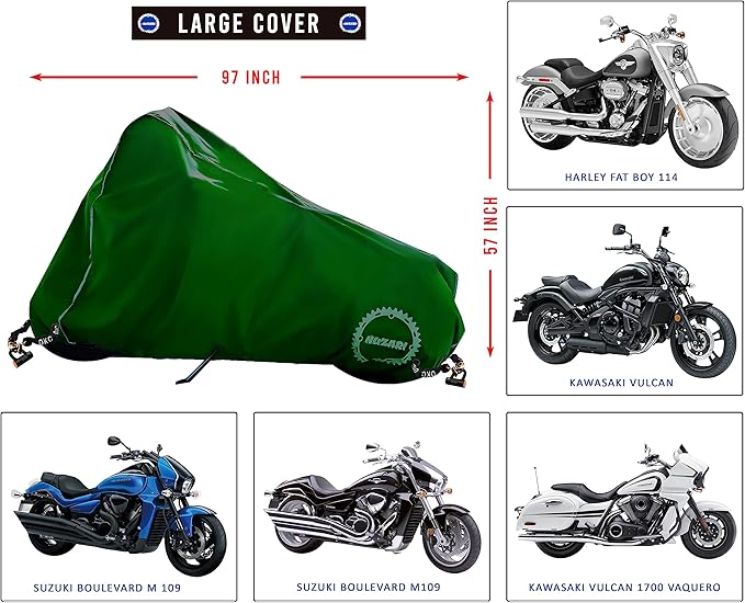 Nuzari Heavy Duty Motorcycle Cover - Motorcycle Covers Waterproof Outdoor Storage - Dirt Bike Covers (Hunter Green, Large)