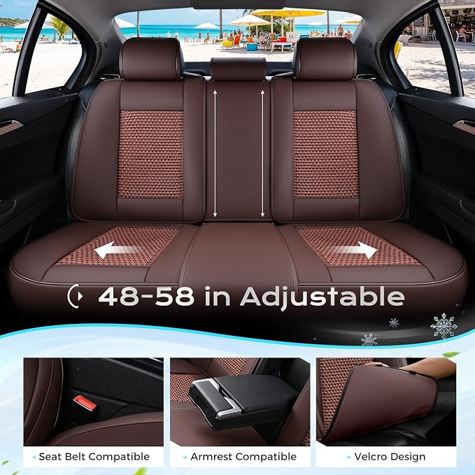 Coverado Car Seat Covers Full Set, 5 Seats Car Seat Protector, Leather Woven Universal Breathable Car Seat Cover Front Seats Back Seats, Car Seat Cushion Fit for Most Vehicles Brown