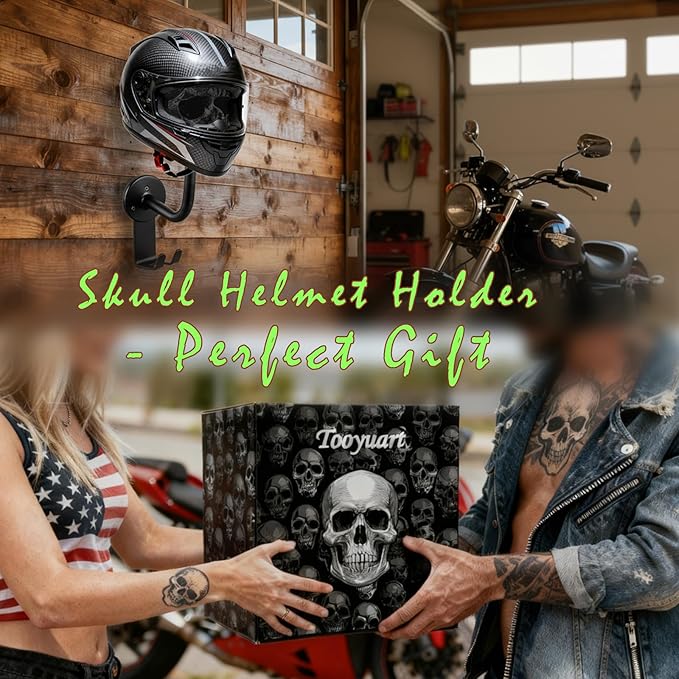 Helmet Holder,Skull Helmet Holder Wall Mount Helmet Rack with 2 Hooks Helmet Hanger for Coats,Caps,Baseballs,Rugby Helmet,Motorcycle Accessories