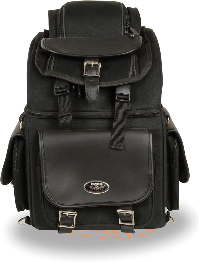 Milwaukee Leather MP8155 Large Black Textile '5 Pocket' Motorcycle Seat Sissy Bar Bag - Large