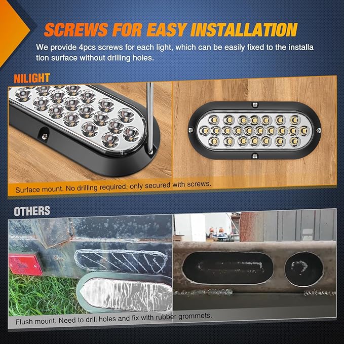 Nilight 6Inch Oval Tail Light 2PCS White 24LED Back Up Reverse Lights Surface Mount Marker Sealed IP67 Waterproof Taillight for 12V RV Camper Truck Trailer Caravan Bus
