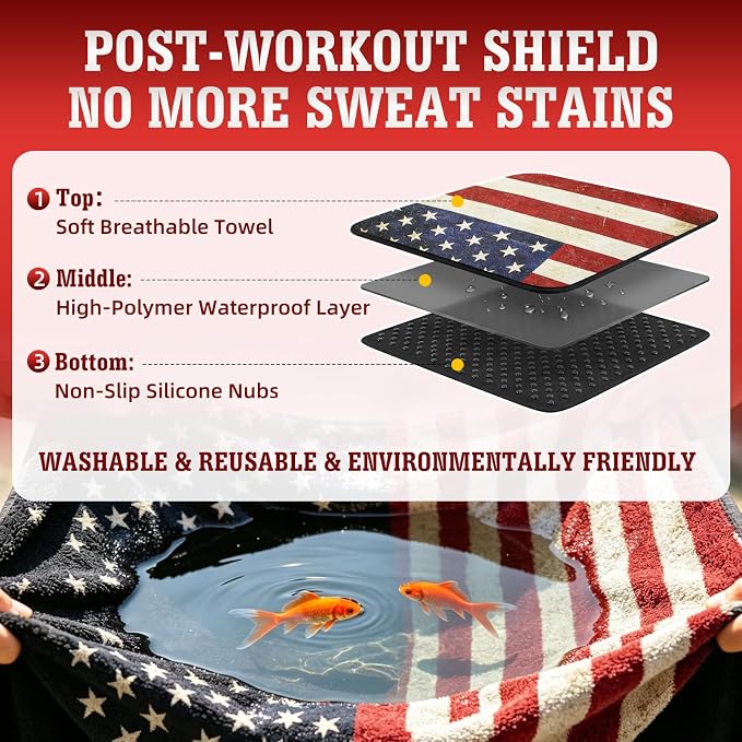 American Flag Car Seat Cover Towel, Waterproof Sweat Protector for Gym Post-Workout & Beach, Universal Fit for Sedans SUV Minivan, Machine Washable Non-Slip Bucket Seat Mat - 1 Pack