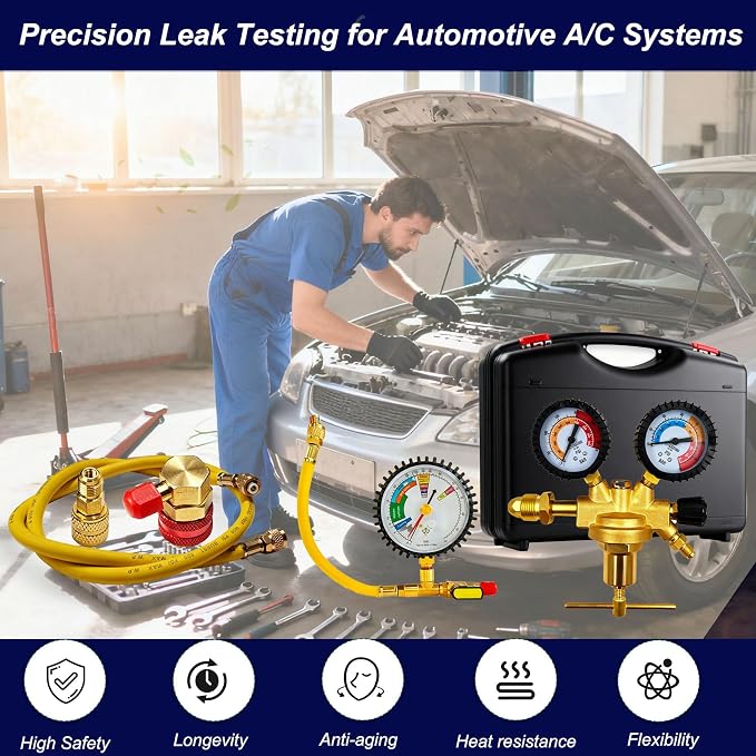 53010 Automotive/HVAC Pressure Tester Kit, Nitrogen Pressure Testing Tools, Includes 53001 Nitrogen Pressure Regulator, Leak Testing Adapter 53042, Charging Hose, R134a Adapter, R410A Adapter