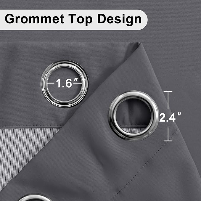 XWZO Full Blackout Curtains 63 Inches Long with Tiebacks- Full Light Blocking & Energy Efficiency Extra Wide Window Draperies Grommet Top with Black Liner for Bedroom, Dark Grey, W70 x L63, Set of 2
