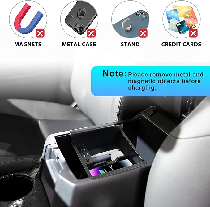 Wireless Charger for Toyota 4runner 2010-2024, Center Console Organizer Tray USB-A USB-C Fast Wireless Charging Pad Armrest Storage Box for Toyota 4runner 5th Gen SR5 TRD Accessories
