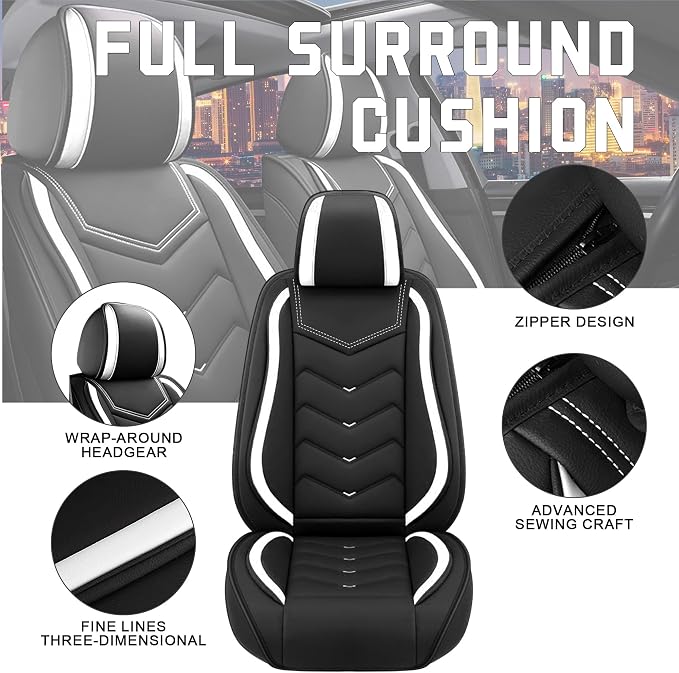 CTDS Car Seat Covers for Chevy Equinox 2005-2026, Stylish Sport Seat Cover, Premium Nappa Leather Car Seat Cover. Automobile Seat Covers Sets.(Standard 2 Seats/Black White)