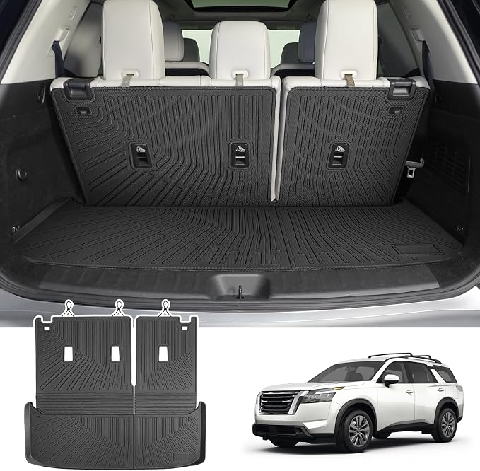 Cartist Cargo Mat & Backrest Mat Fits for Nissan Pathfinder 2022 2023 2024 2025 2026(7/8 Seats) All Weather TPE Trunk mat for Pathfinder Car Accessories for Pathfinder 2022-2026