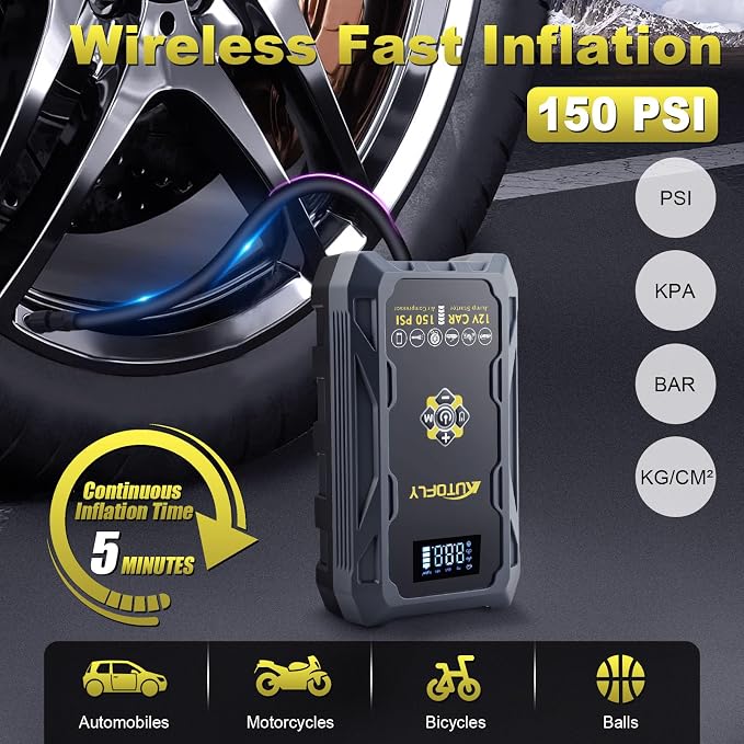 Car Jump Starter with Air Compressor, 3000A Portable Battery Pack with 150PSI Tire Inflator, 37WH DC12V Jump Box for Car Charger Battery Booster with LCD Display (Up 10L Gas/8L Diesel Engine)