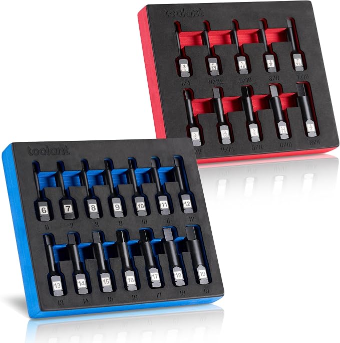 toolant 1/2" drive impact hex bit socket set 24PCS,Hex Drive, SAE/Metric, 1/4"-3/4",6mm-19mm, S2 Steel Air Drive Allen Socket set,Impact Grade，Anti-Roll Design