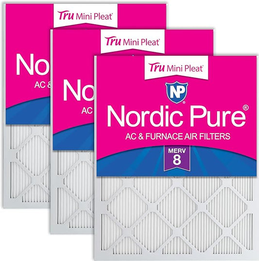 Nordic Pure 14x20x1 (Actual Size: 13 1/2 x 19 1/2 x 3/4) Tru Mini Pleat MERV 8 AC Furnace Air Filters - 2.5X More Media for Longer-Lasting, High-Efficiency Filtration - 3 Pack