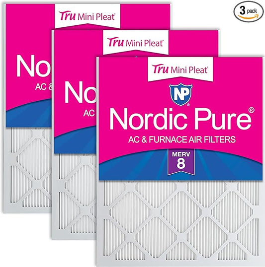 Nordic Pure 10x20x1 (9 1/2 x 19 1/2 x 3/4) Tru Mini Pleat MERV 8 AC Furnace Air Filters 3 Pack