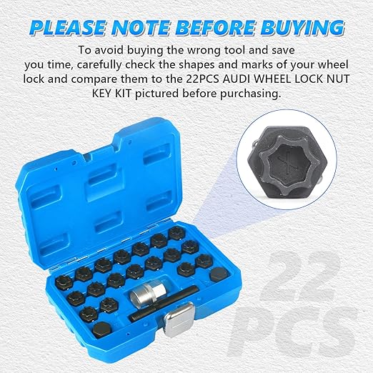 BELEY Spline Wheel Lock Lug Nuts Key Socket Automotive Wheel Anti-Theft Screws Remover Socket Keys Remover Kit (22pcs for Audi)