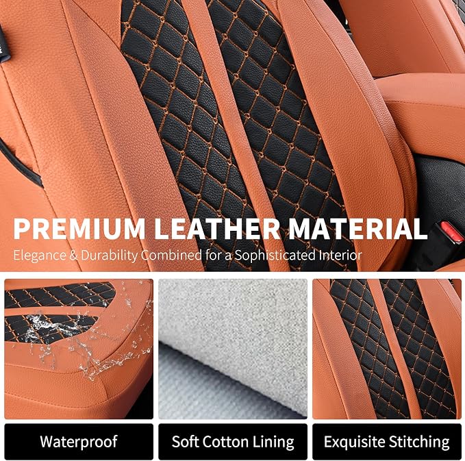 Truckiipa Front Ford F150 Seat Covers, Waterproof Leather Seat Covers Truck Fit for 2015-2026 Ford F150 SuperCrew, 2017-2026 F250 F350 F450 Super Duty Crew Cab, Front Pair, Brown&Black