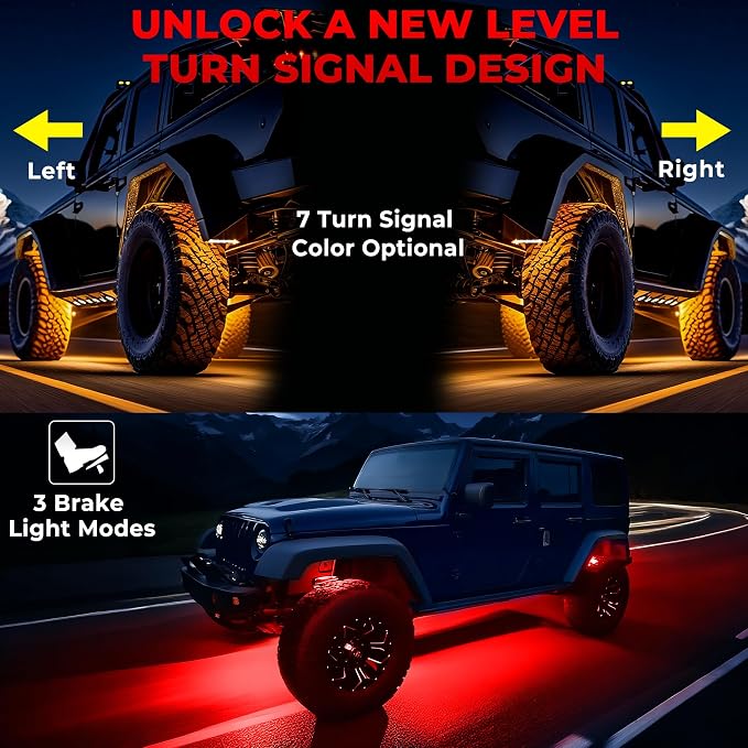 20 Pods 9 Sides RGB Rock Lights, App/2 Remote Control Led Underglow Lights Compatible with 12V Trucks Jeep UTV ATV Golf Cart, Brake Signal, Waterproof, Music Mode, Plug and Play, Multi-Color(Patented)