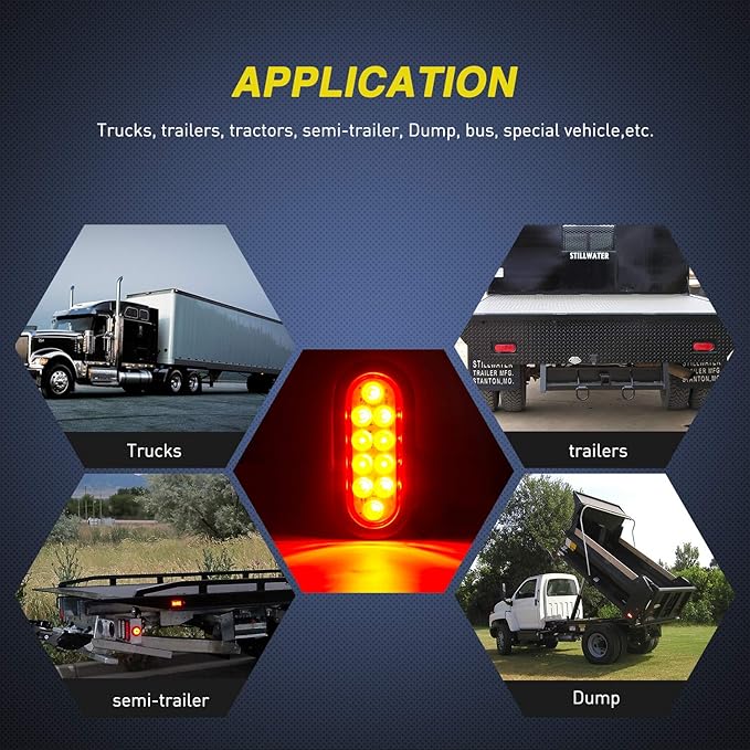 Nilight - TL-01 6" Oval Red LED Tail 2PCS w/Surface Mount Grommets Plugs IP65 Waterproof Stop Brake Turn Trailer Lights for RV Truck Jeep