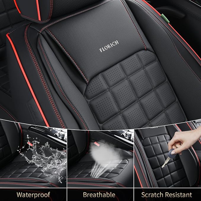 FLORICH Car Seat Covers Full Set, Leather Seat Covers for Cars, Waterproof Car Seat Protectors 5 Seats, Front and Rear Seat Covers for Cars, Automotive Seat Covers Protector Fit for Most Cars Trucks