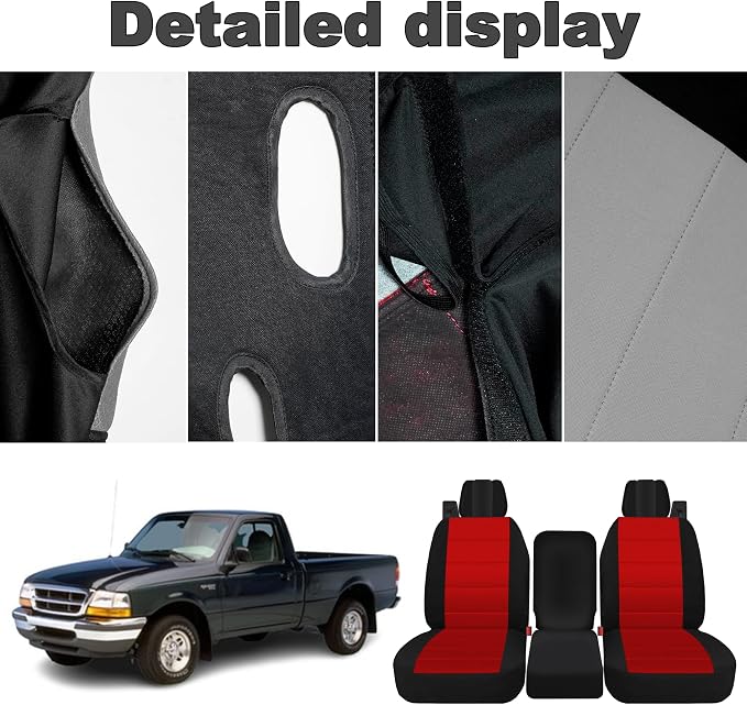 Custom 40/20/40 Split Bench Seat Covers for Ford F150 XL/Standard Cab 2004 2005 2006 2007 2008 Heavy Duty Cloth Protector Interior Accessories，Waterproof & Machine Washable - Red