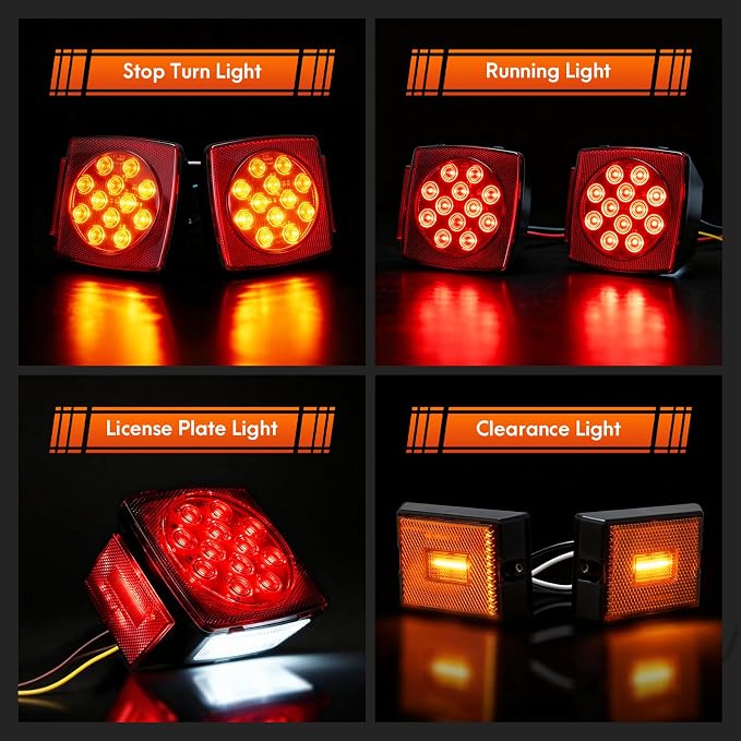 Submersible LED Trailer Light Kit, IP67 12V DOT Stop Brake Tail Turn Signal Lights with 25ft Wiring Harness, Marine Boat Trailer Lights for Utility RV Truck, Luces para Trailas Under 80"