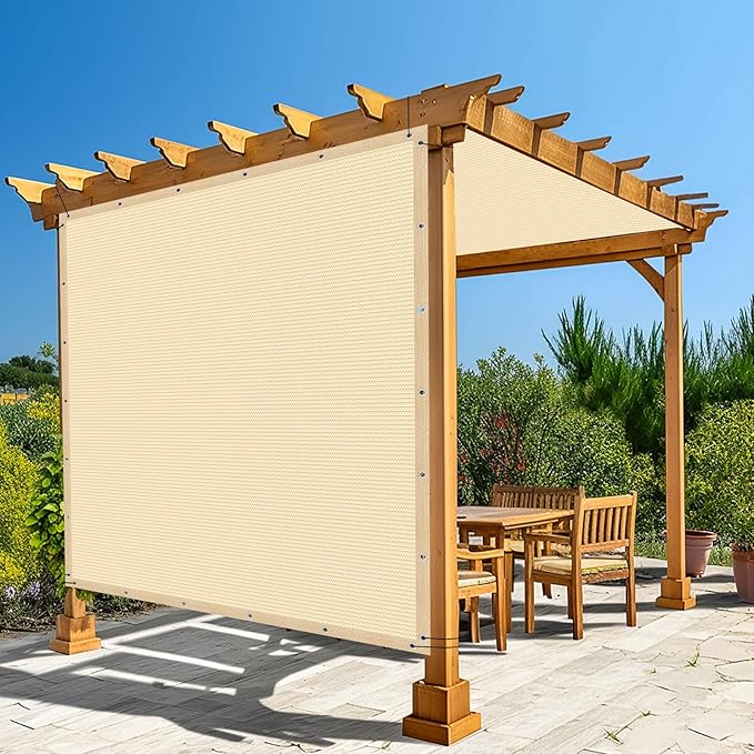 Amagenix 90% Pergola Shade Cover 10' X 15' Sun Shade Cloth with Grommets for Outdoor Garden Patio Porch, Commercial Grade 200 GSM - Cable Zip Ties Included (We Customized) GN108, Wheat