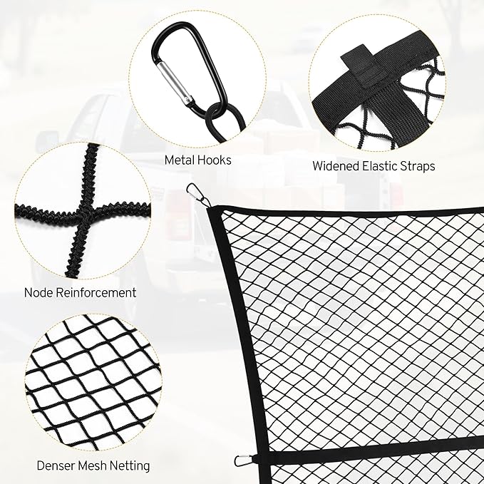 Cargo Net for Pickup Truck Bed for Jeep Gladiator 2000-2025 2026 Accessories Mesh Organizer Stretchable 4'x4' to 7'x7' Netting Highly Elastic